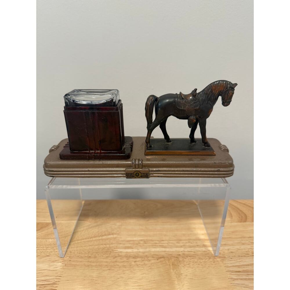 1940s Fount-O-Ink inkstand w Horse by Gregory Ink Company